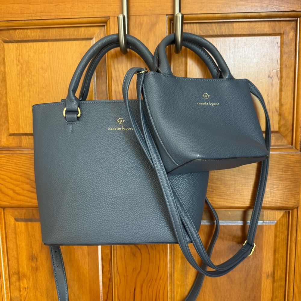 Nanette Lepore Mommy & Me Blue Pebbled pleather matching totes